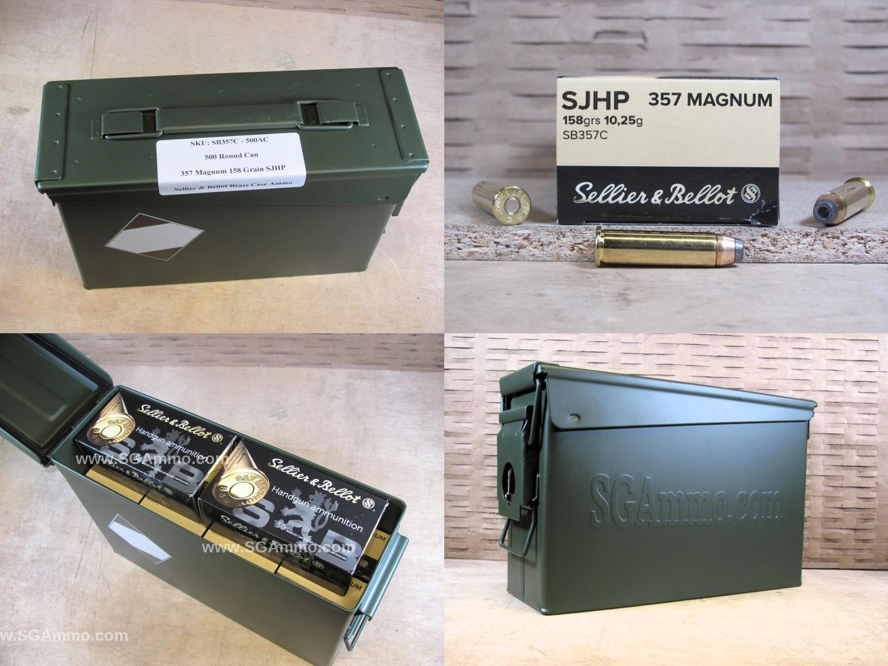 500 Round Can – 357 Magnum 158 Grain SJHP Sellier Bellot Ammo – SB357C – Packed in M19A1 Canister
