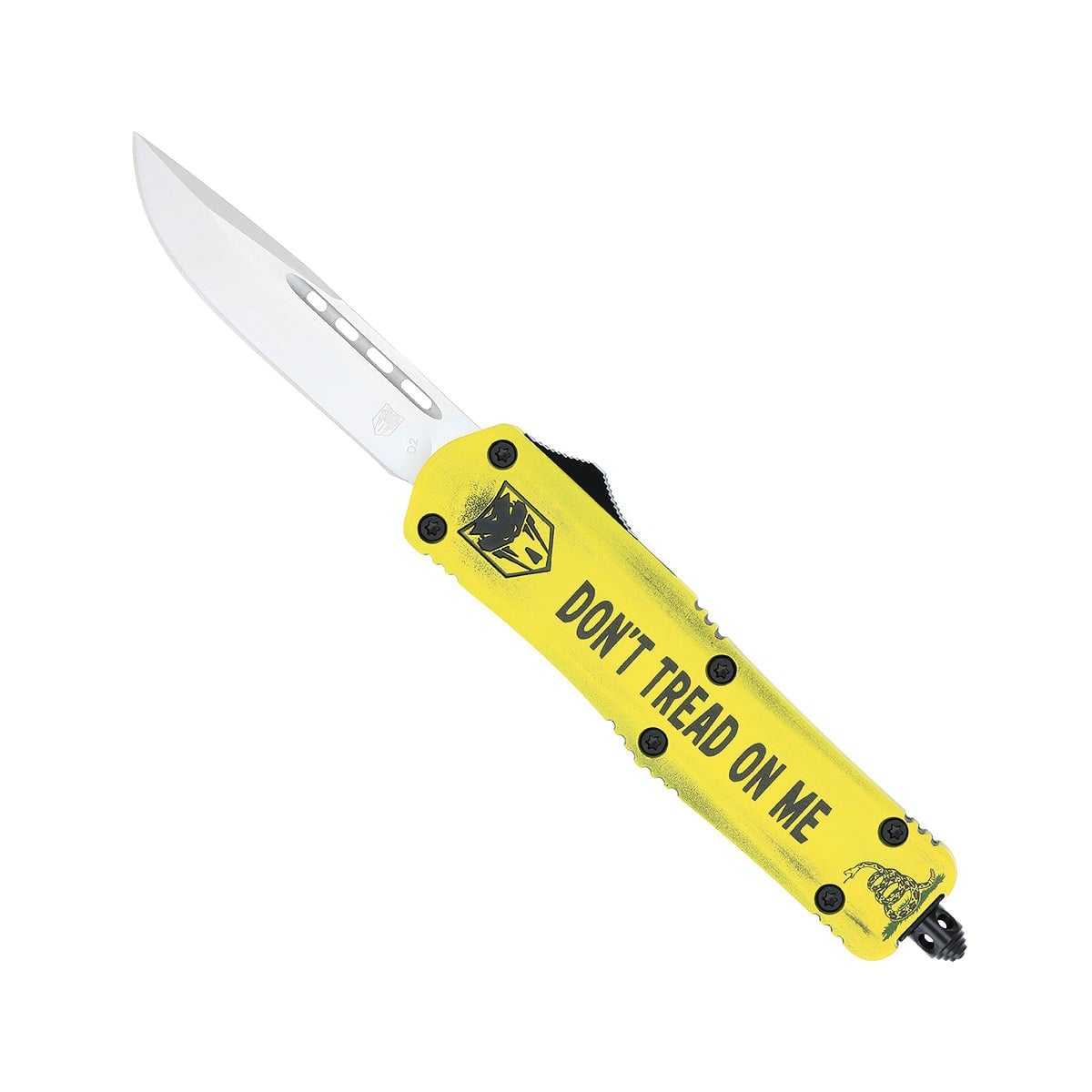 CobraTec Knives FS-3 Don't Tread On Me Medium OTF Drop Point Knife, Yellow - MDTOMFS-3DNS