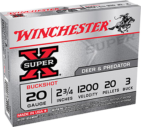 Winchester 20ga 2.75" #3 Buck Super-X Ammunition 5rds - XB203