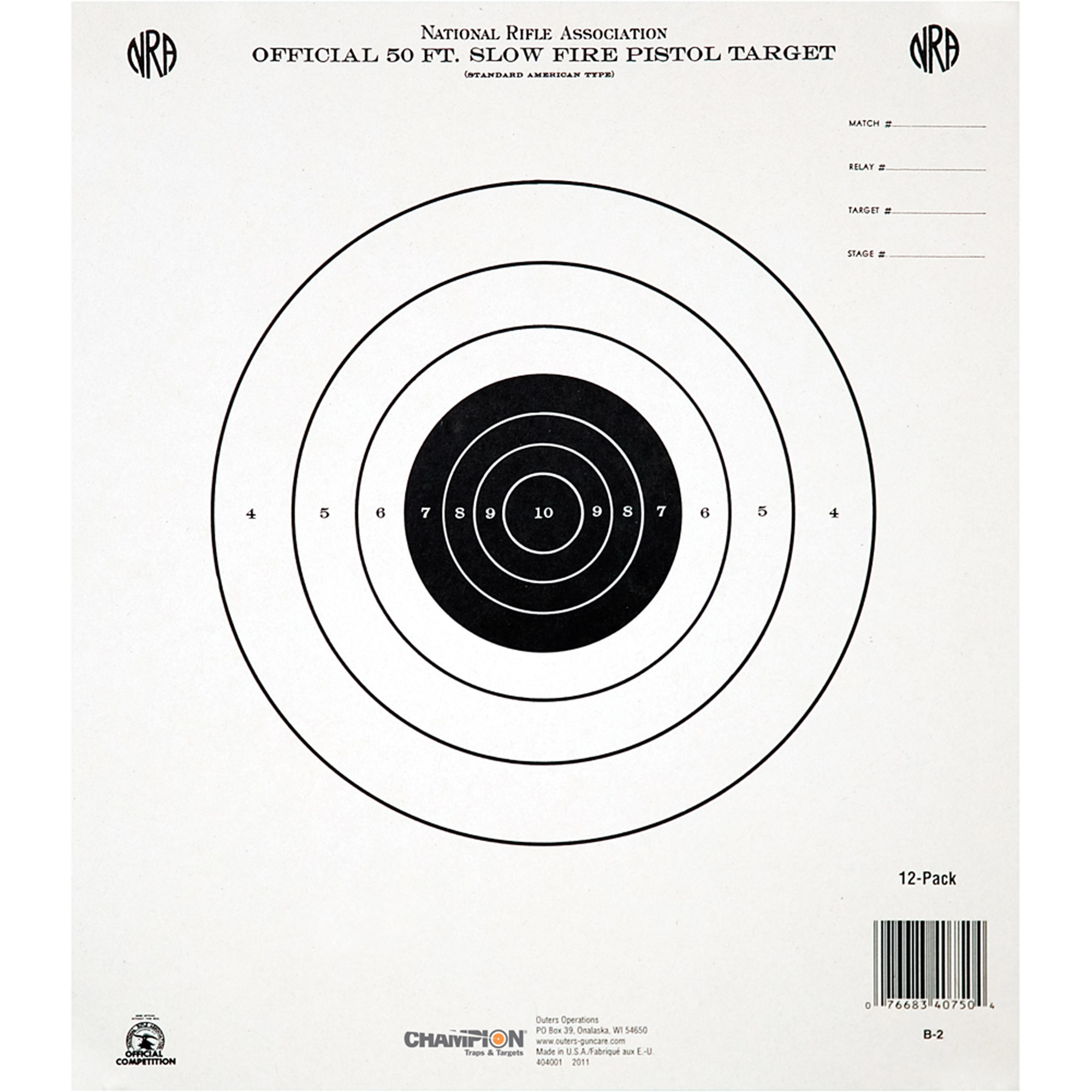 Champion 50 ft. Slowfire Pistol Target, 12 Pack - 45750