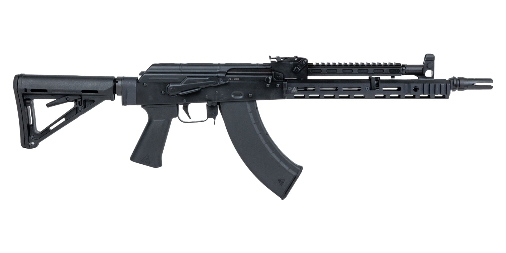 PSA AK-47 GF3-E with 13.7" Barrel Pin and Weld, ALG Trigger, Soviet Arms 11.5" Rail, M4 Stock, and JMAC Flash Hider