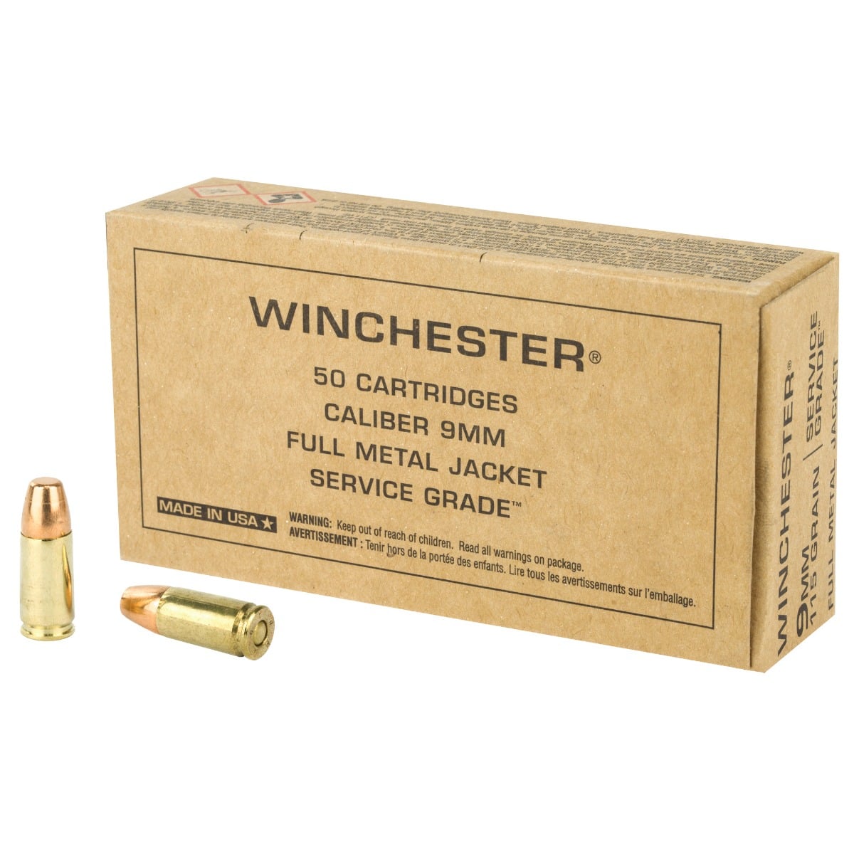 Winchester Ammo SG9W Service Grade 9mmLuger 115gr Full Metal Jacket 50 Per Box/10 Case - No Credit Card Fees - Low, flat rate shipping