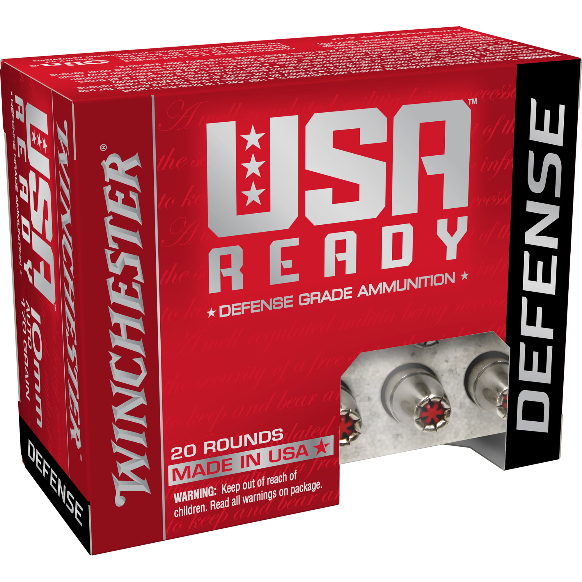 Winchester USA READY DEFENSE 10mm Ammunition, 20 Rounds Hollow Point 170Gr - RED10HP