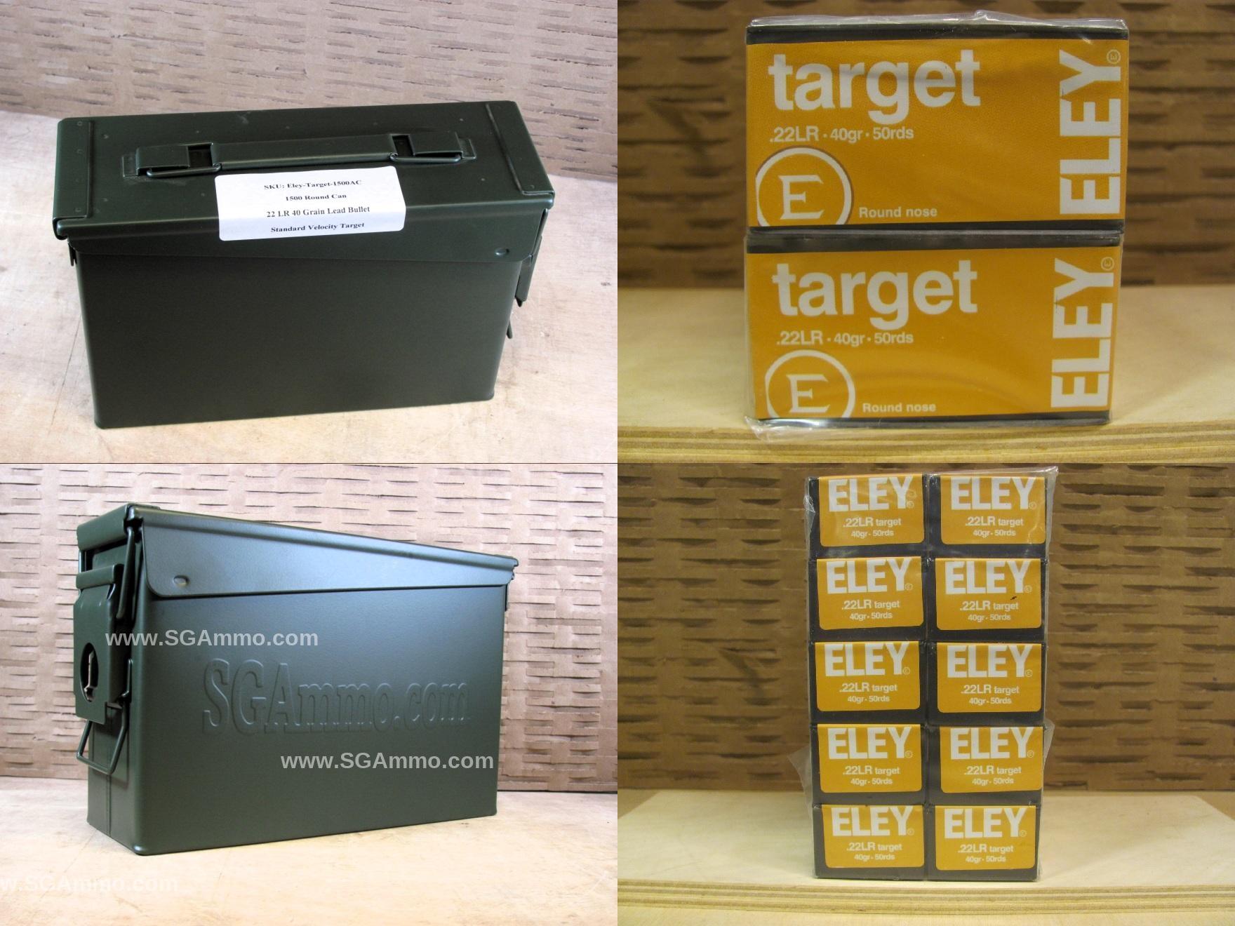 1500 Round Can – 22 LR 40 Grain Lead Bullet Standard Velocity Eley Target Ammo – 03190 – Packed in M19A1 Canister