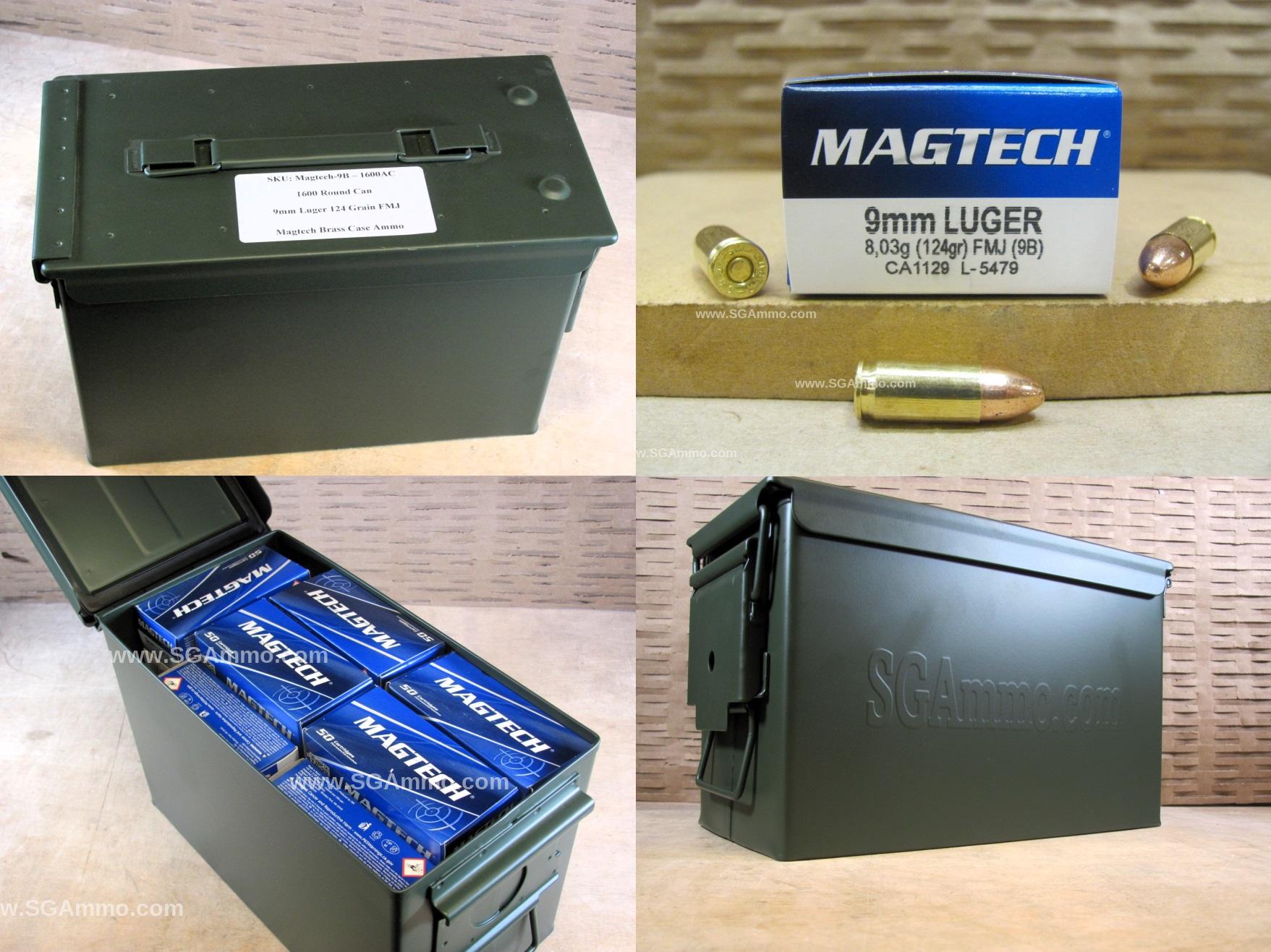1600 Round Can – 9mm Luger 124 Grain FMJ Ammo by Magtech – 9B – Packed in M2A1 Canister