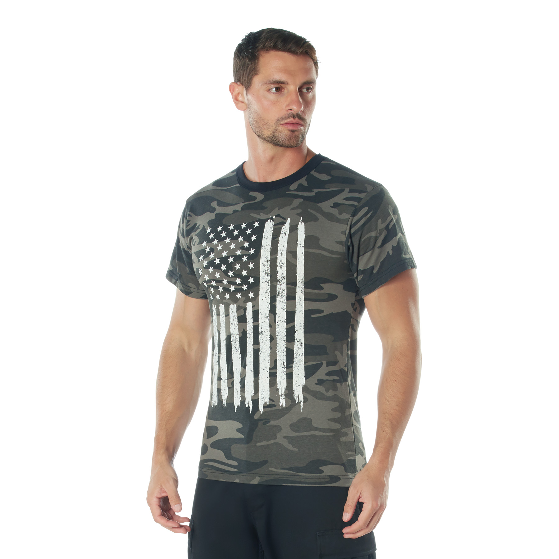 Rothco Camo Us Flag T-Shirt - Black Camo, Large