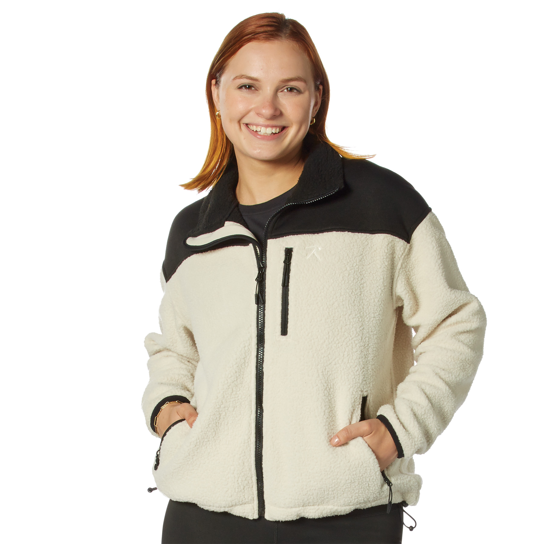 Rothco Womens Trailsman Sherpa Fleece Jacket - Cream-Black, Large