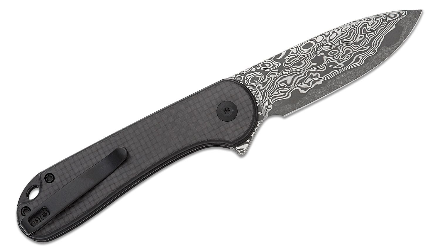 CIVIVI Elementum II Twill Carbon Fiber Overlay On Black G10 Handle Damascus Blade C18062PB-DS1