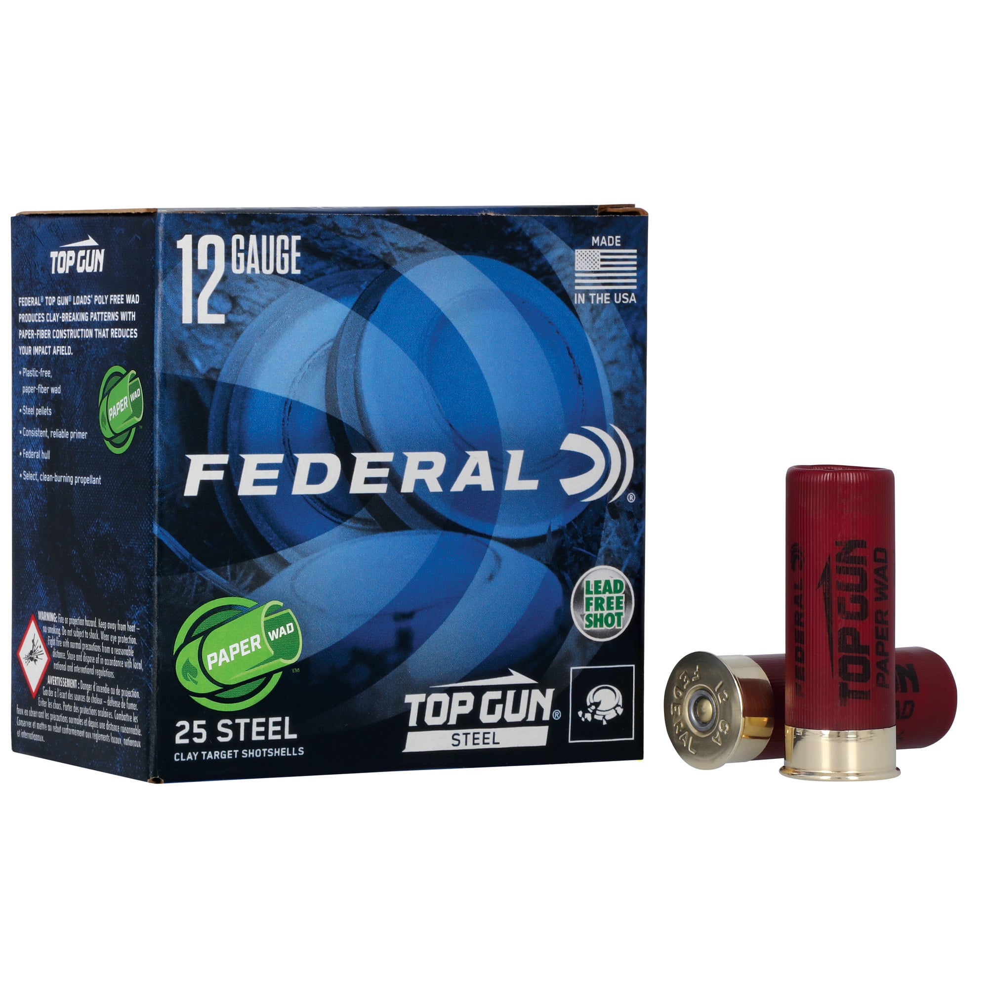 Federal Top Gun 12 Gauge Ammunition, 25 Rounds Steel Shot #7.5 - TG12WS2 7.5