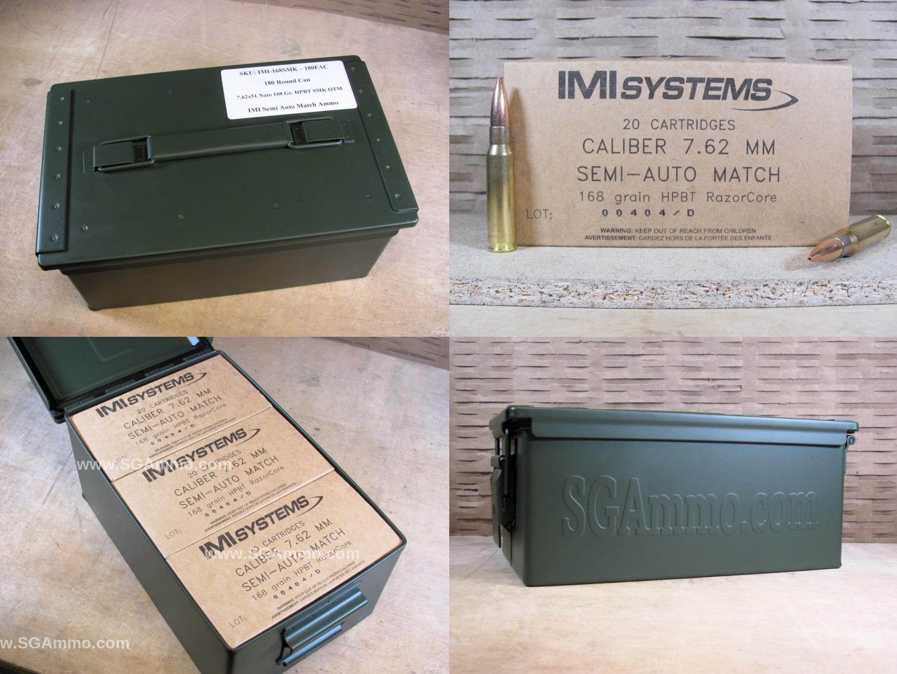180 Round Flat Can – 7.62×51 NATO 168 Grain HPBT SMK OTM RazorCore Semi-Auto Match Ammo by IMI – Packed in Metal Canister