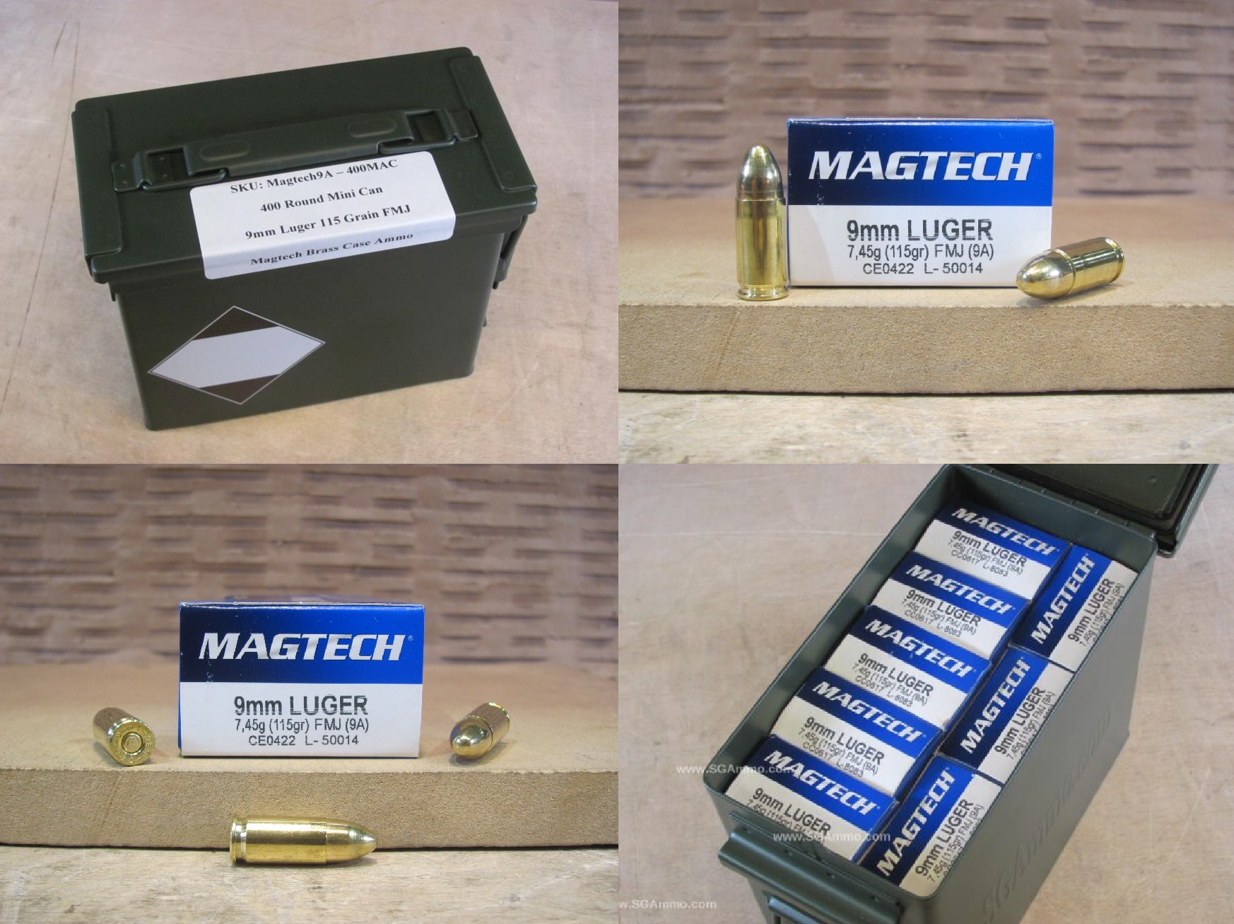 400 Round Can – 9mm Luger 115 Grain FMJ Ammo by Magtech – 9A – Packed in Mini Ammo Canister
