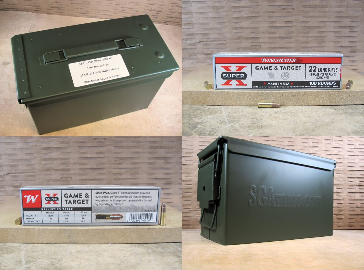 2500 Round Can – 22 LR 40 Grain High Velocity Copper Solid Winchester Super-X Ammo – X22LRSS1 – Packed in M2A1 Canister