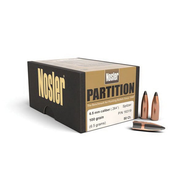 Nosler Partition 6.5mm 100 gr FBSPT Rifle Bullet, 50/box - 16319