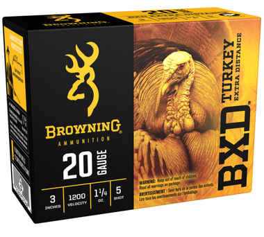Browning BXD Turkey 20 Gauge Shotshell 10 Rounds 3" #5 Plated Lead 1 1/4 Ounce B193912035