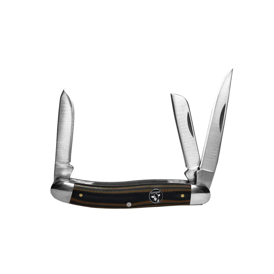 American Buffalo Knife & Tool Cattleman Stockman Cowhand Folding 3 Blade Knife, Black / Brown - CC0001GBN