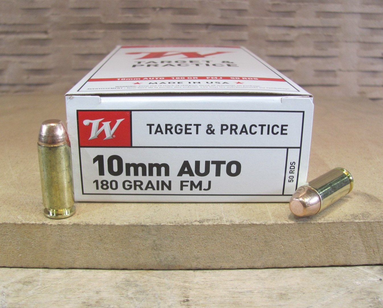 50 Round Box – 10mm Auto 180 Grain FMJ Winchester Target Ammo – USA10MM