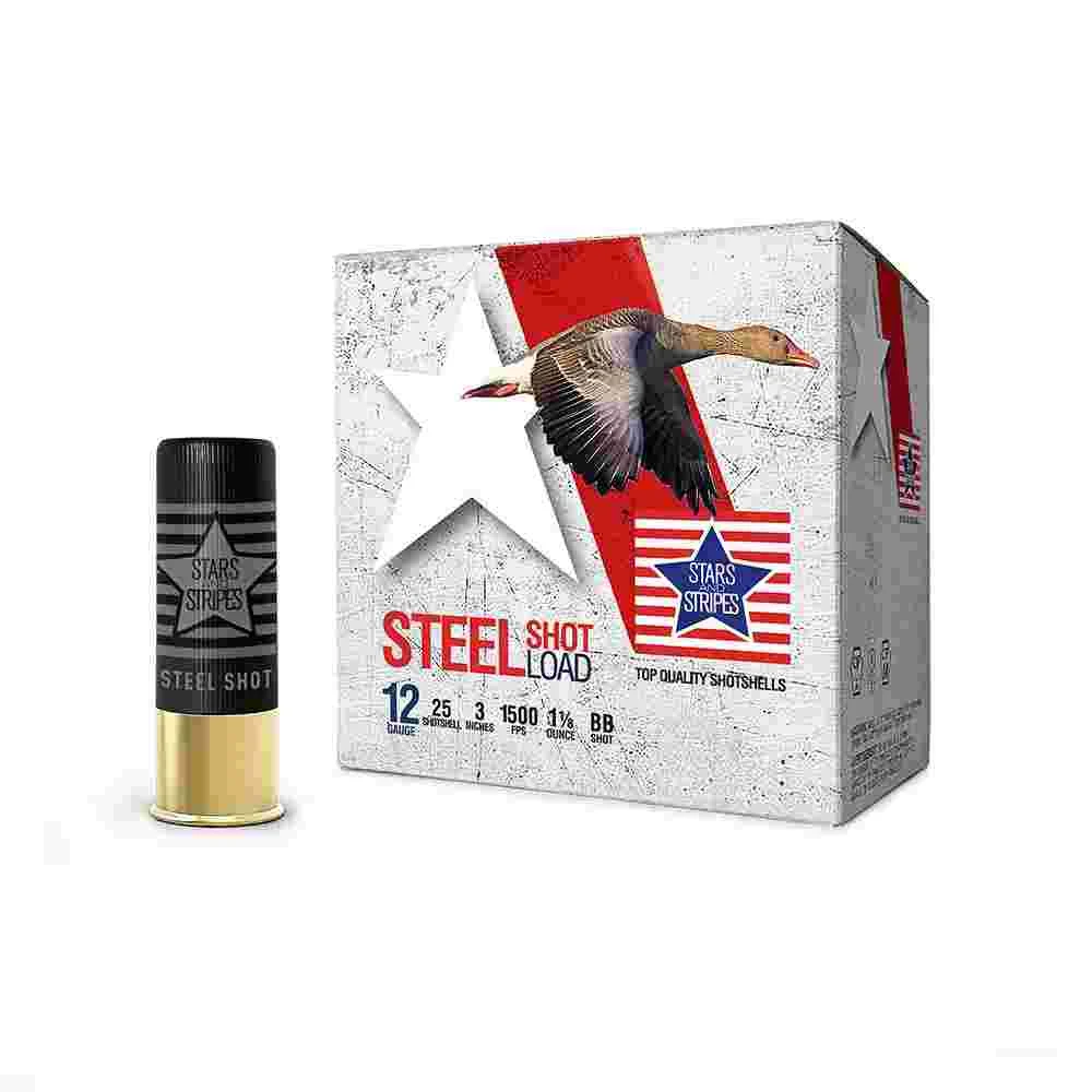 PPU Stars Stripes Steel Shotshell 12ga 3'' 1-1/8 oz 1500 fps #BB 25/ct