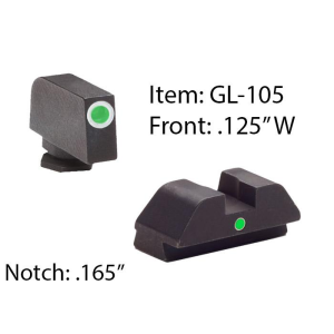 Ameriglo Tritium i-Dot Night Sight Set for Select Glocks - Front Tritium - Green / Front Outline - White / Rear Style - Green, Square Notch