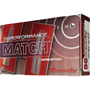 Hornady 80264 Superformance Match .223/5.56 NATO 75 GR Hollow Point Match Boat Tail - 20rd Box