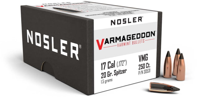 Nosler  Varmageddon 17 Caliber .172 20 GR Flat Base Tipped FBT 250 Box