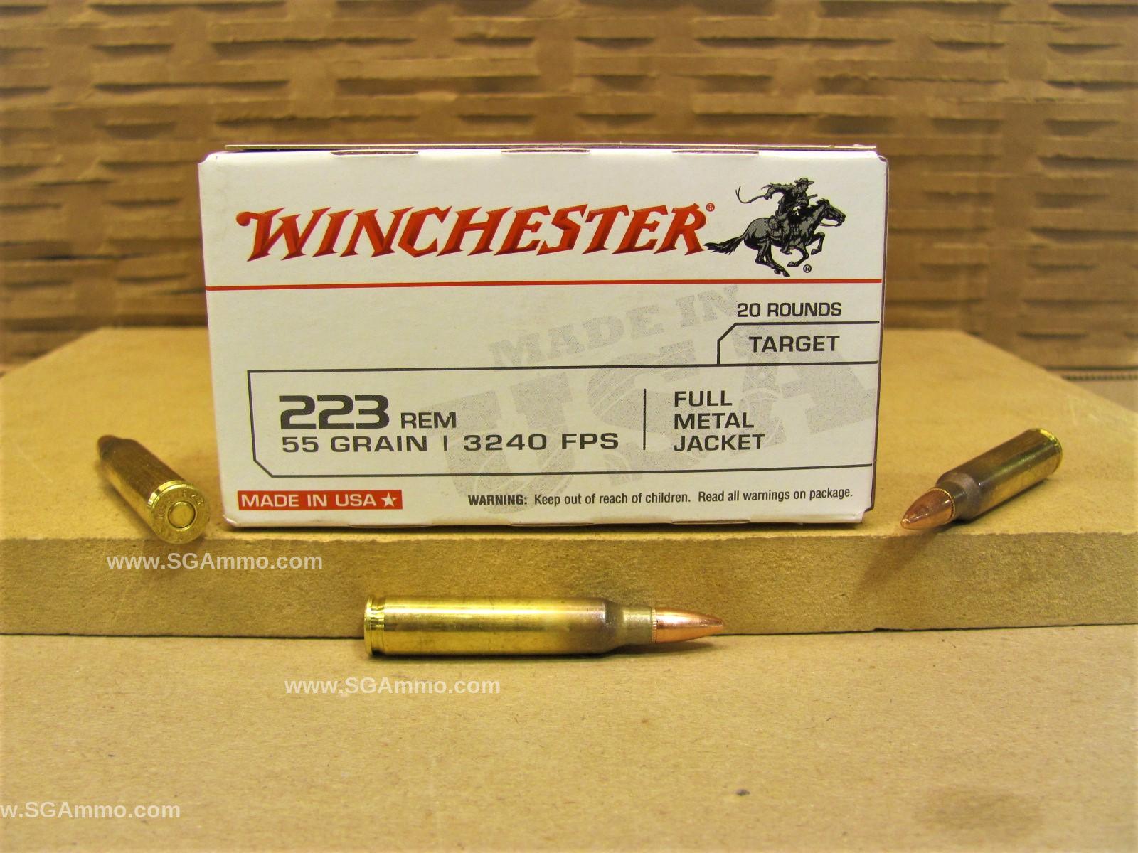 20 Round Box – 223 Rem 55 Grain FMJ Winchester Ammo by Lake City – USA223R1K