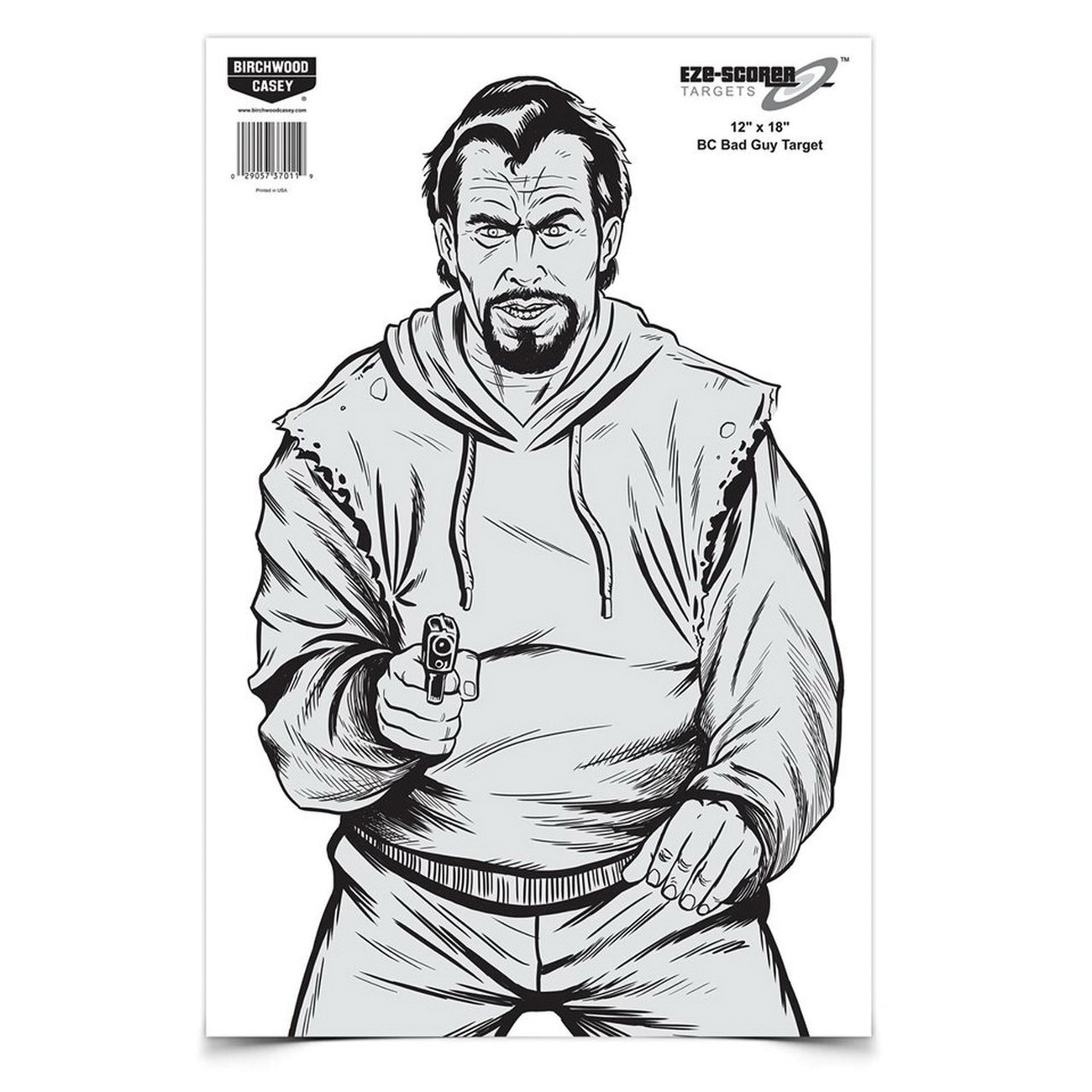 Birchwood Casey EZE-Scorer 12" x 18" Silhouette BC Bad Guy Target, Black/Gray, 10/pack - 37205