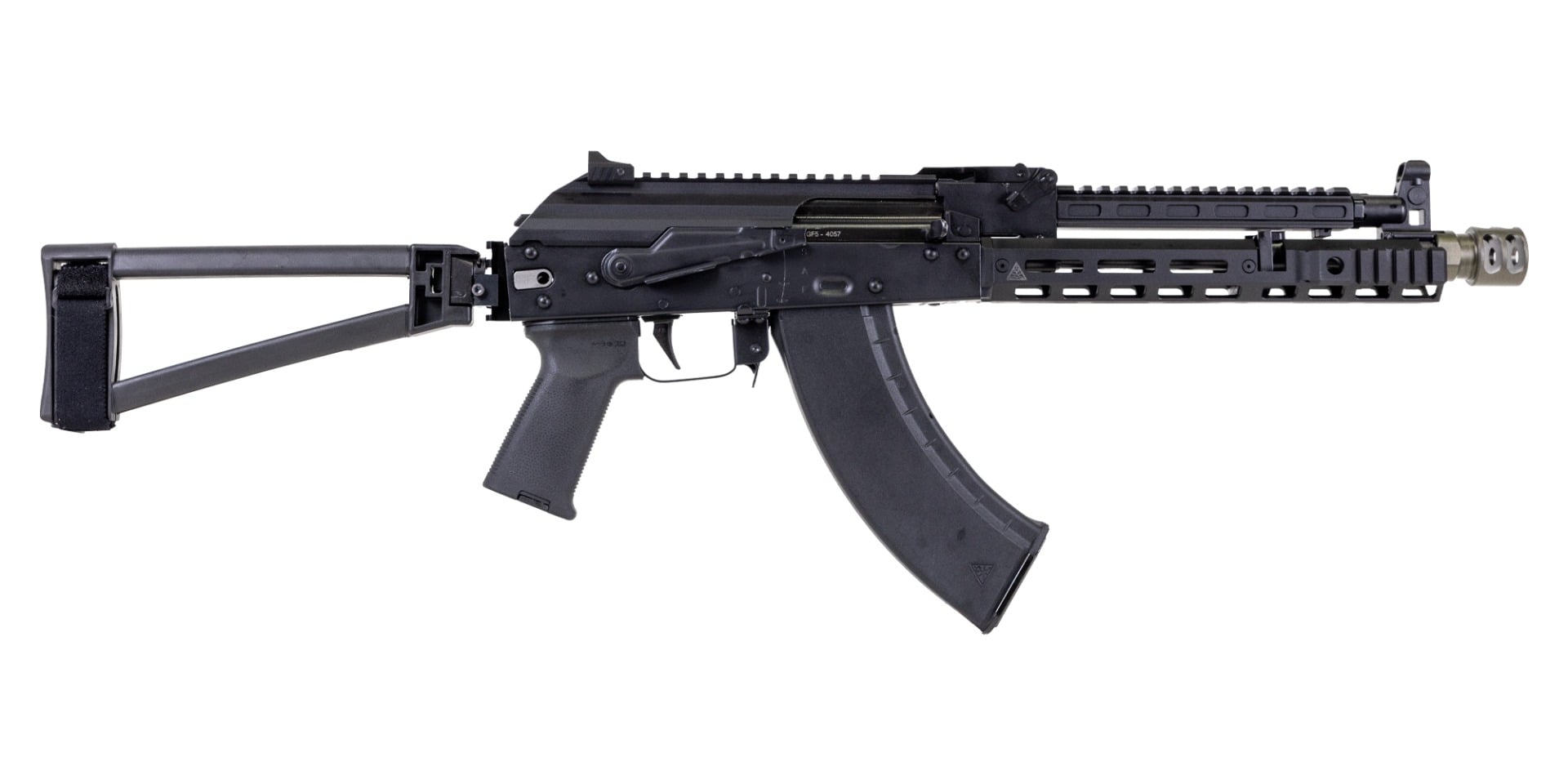 PSA AK-104 GF5 Triangle  Side Folding Pistol With Triangle Brace, Soviet Arms 10" Rail & Gas Tube, Alg Trigger, Hinged Dust  Cover, And Sa-2 Brake