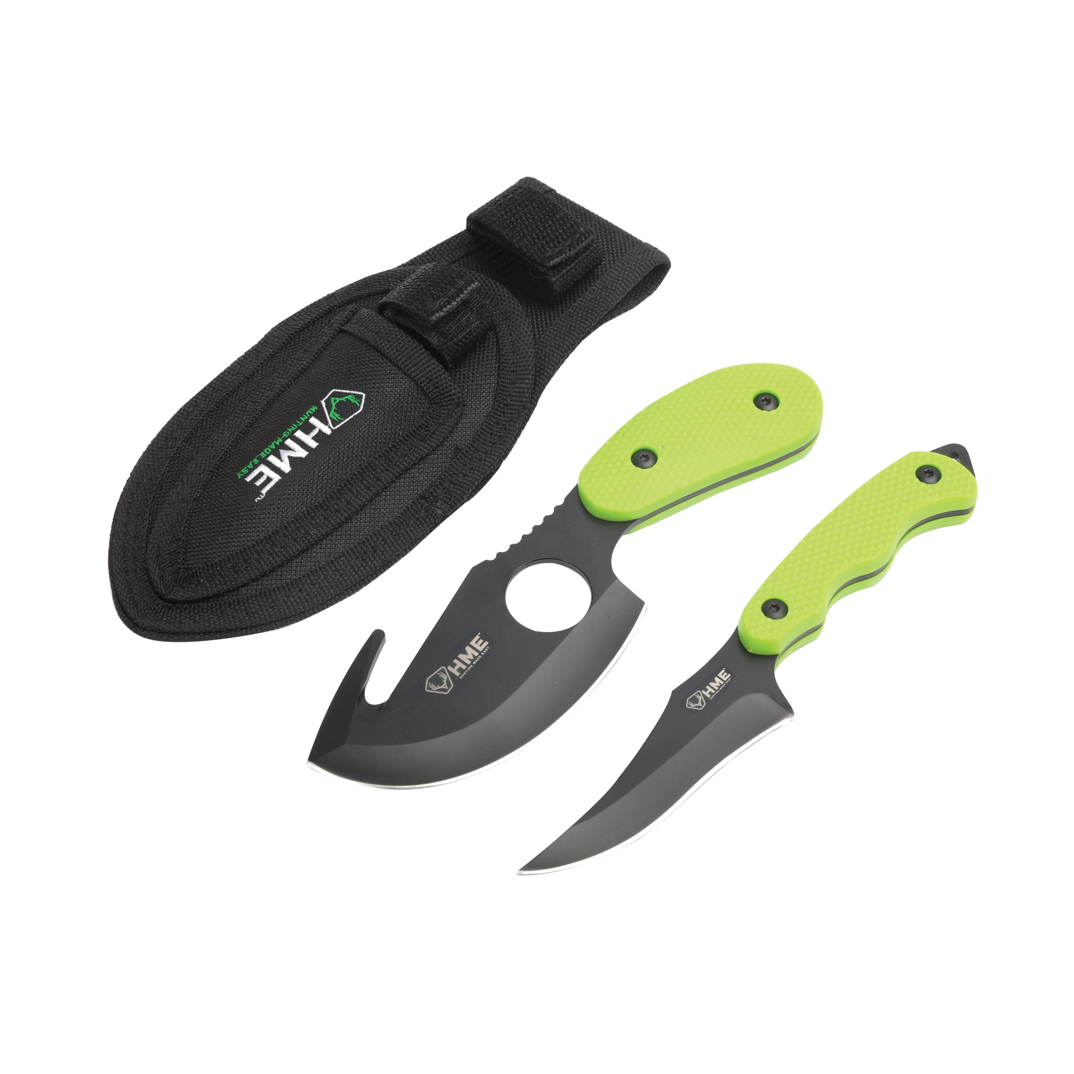 HME 2-Piece Fixed Knife Kit, Green Skinner and Gut Hook Blades for Precision Work - HME-KN-2PSGCK