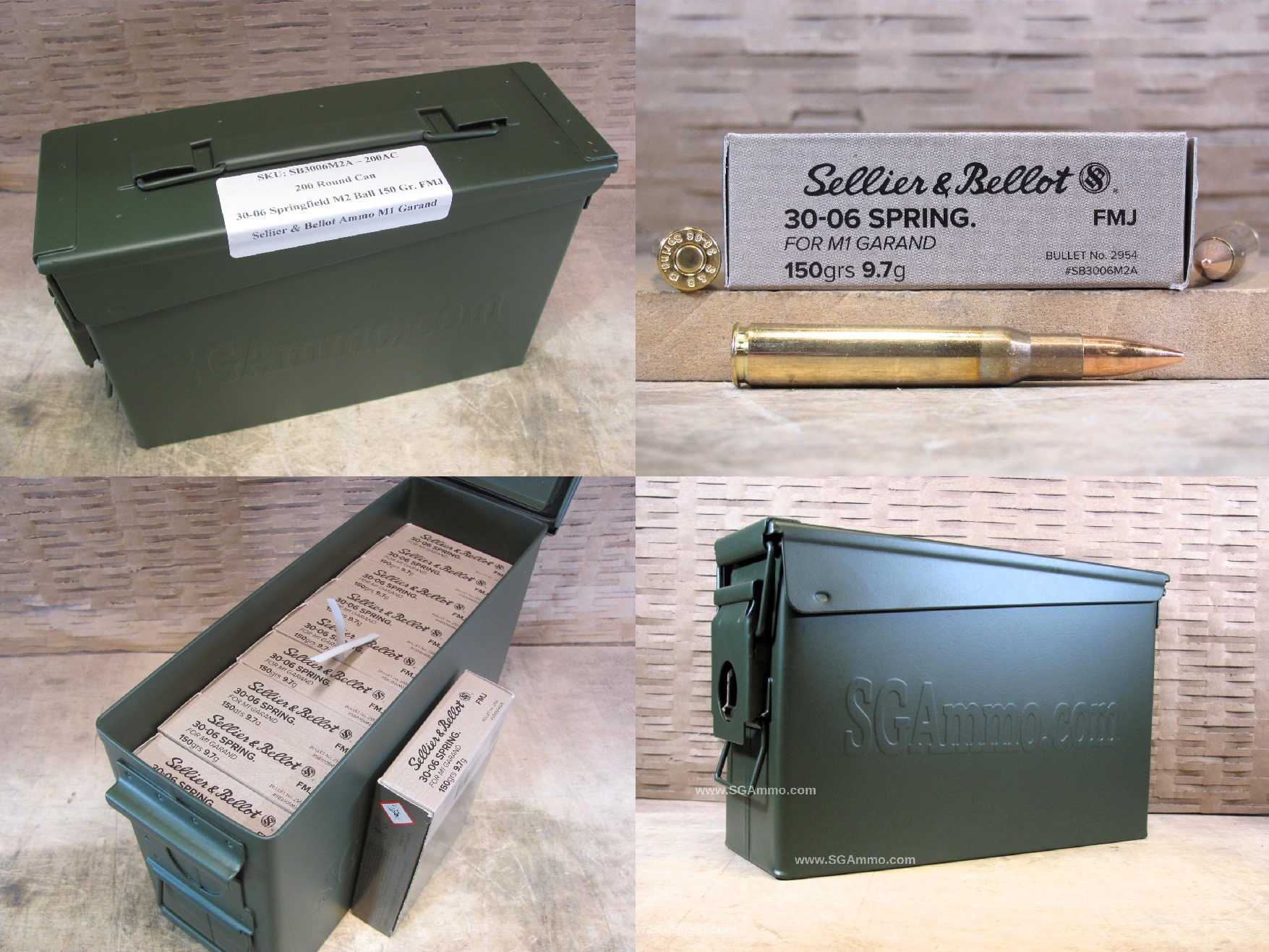 200 Round Can – 30-06 Springfield M2 Ball 150 Grain FMJ Sellier Bellot Ammo For M1 Garand – SB3006M2A – Packed in M19A1 Canister