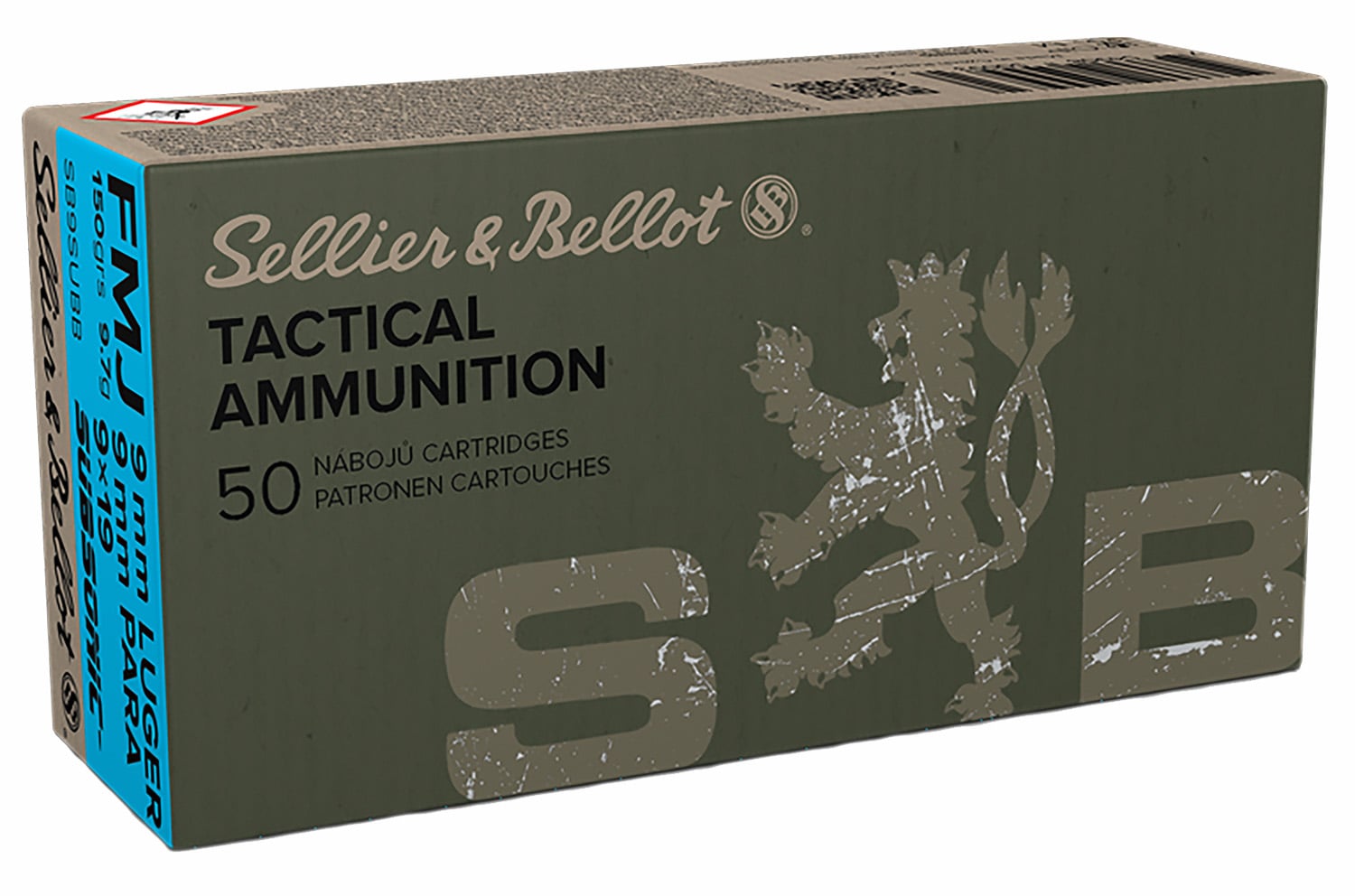 Sellier & Bellot Subsonic 9mm 150gr FMJ Ammo, 50rds - SB9SUBB