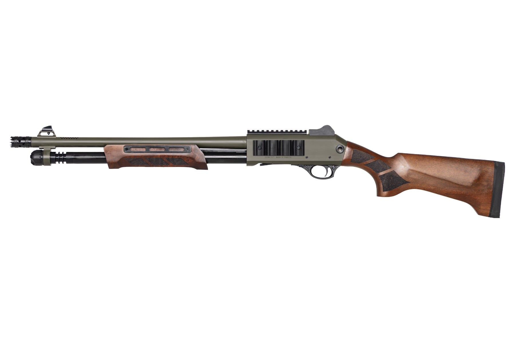 Panzer Arms CQB Tactical 12 Gauge 18.5" Pump Action Shotgun, OD Green/Walnut