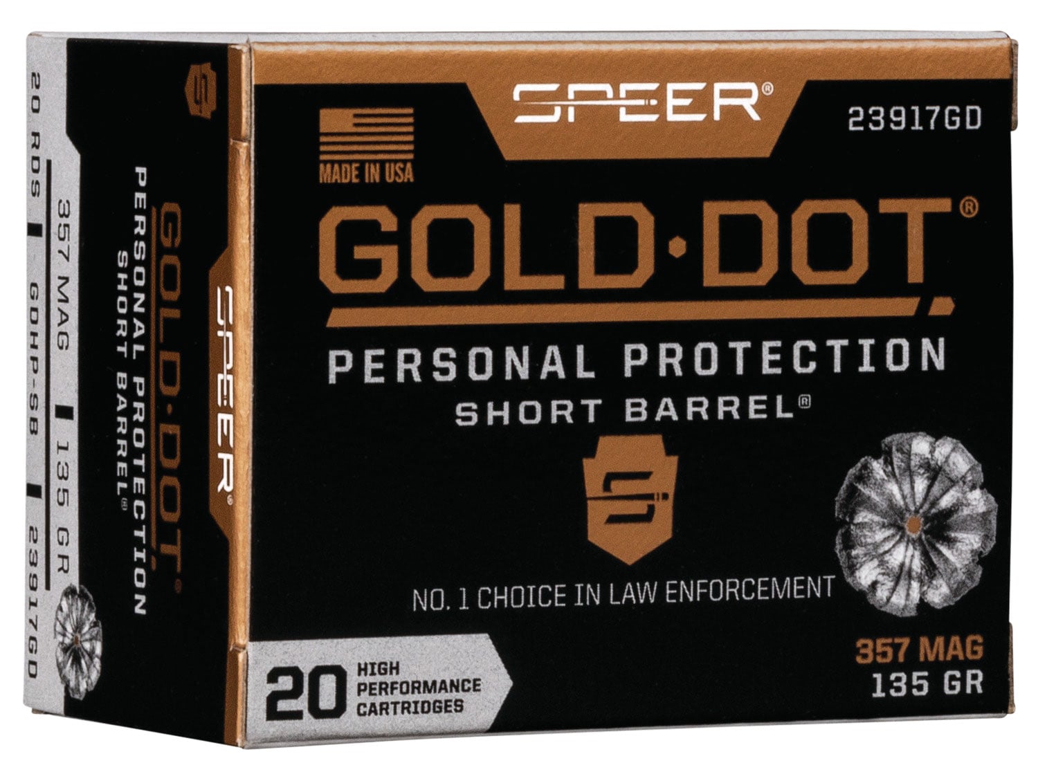 Speer Gold Dot Short Barrel 135 gr Hollow Point .357 Mag Ammo, 20/box - 23917GD