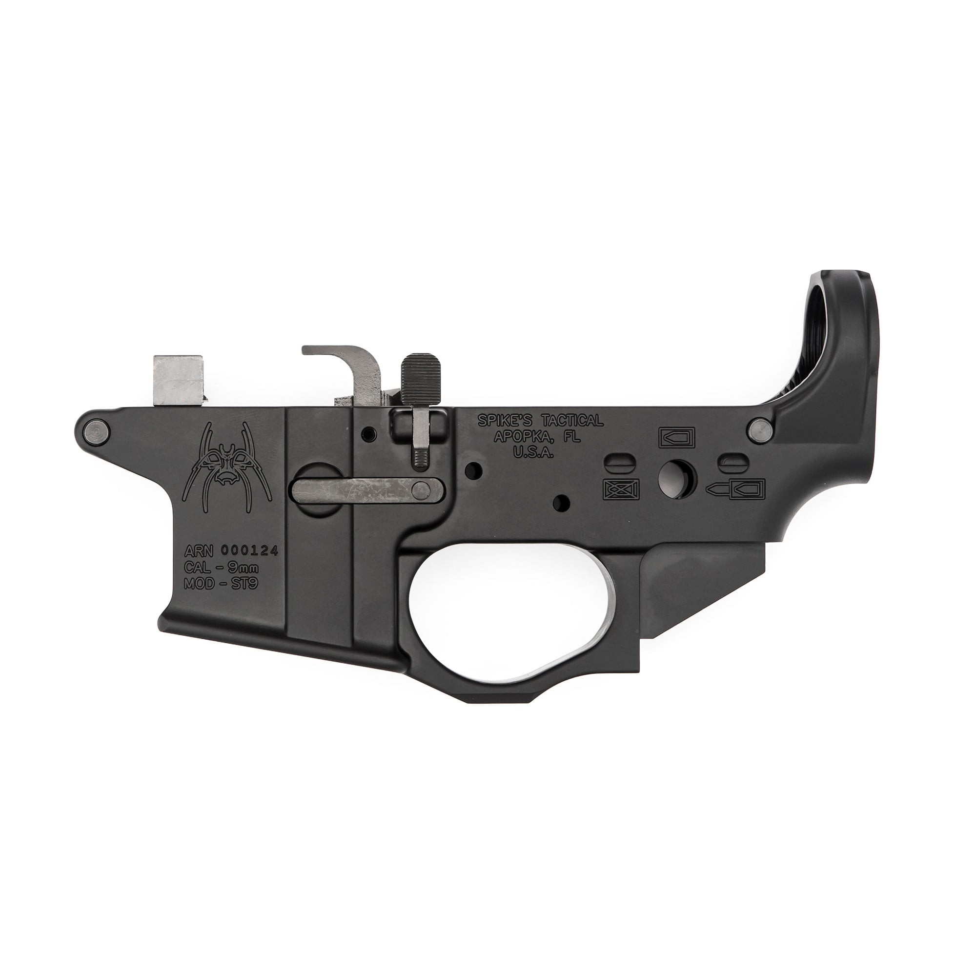 Spikes Tactical 9mm Colt Style w/Spider Logo AR Lower, Black - STLS910