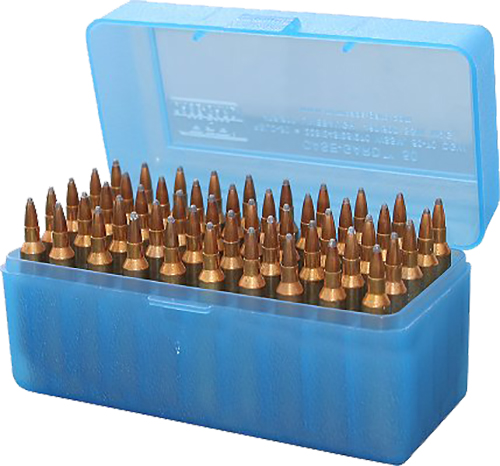 MTM Case Gard R-50 50 Round Large Ammo Box, Clear Blue - RLLD5024