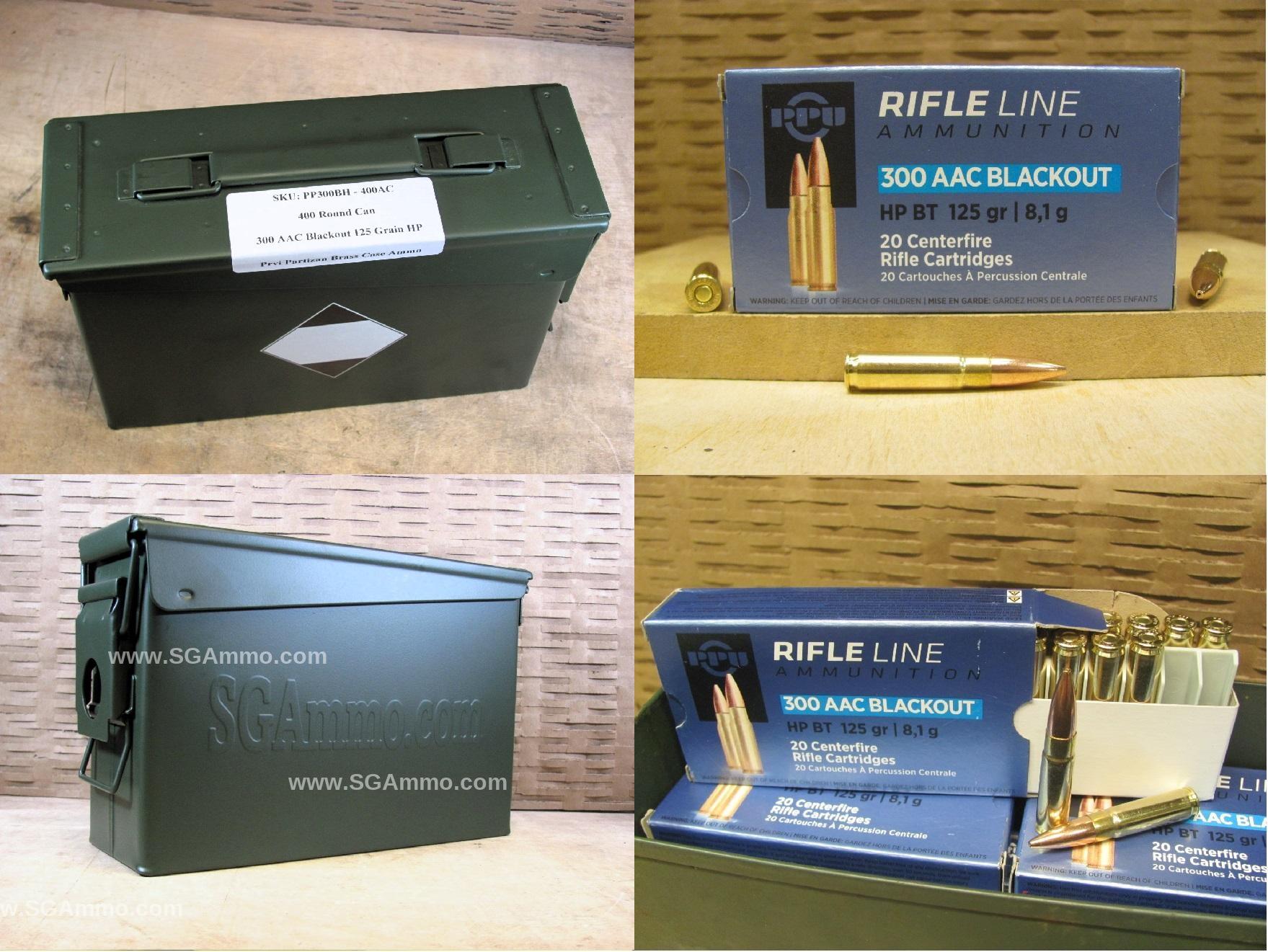400 Round Can – 300 AAC Blackout 125 Grain HP BT Ammo by PPU Prvi Partizan – PP300BH – Packed in M19A1 Canister