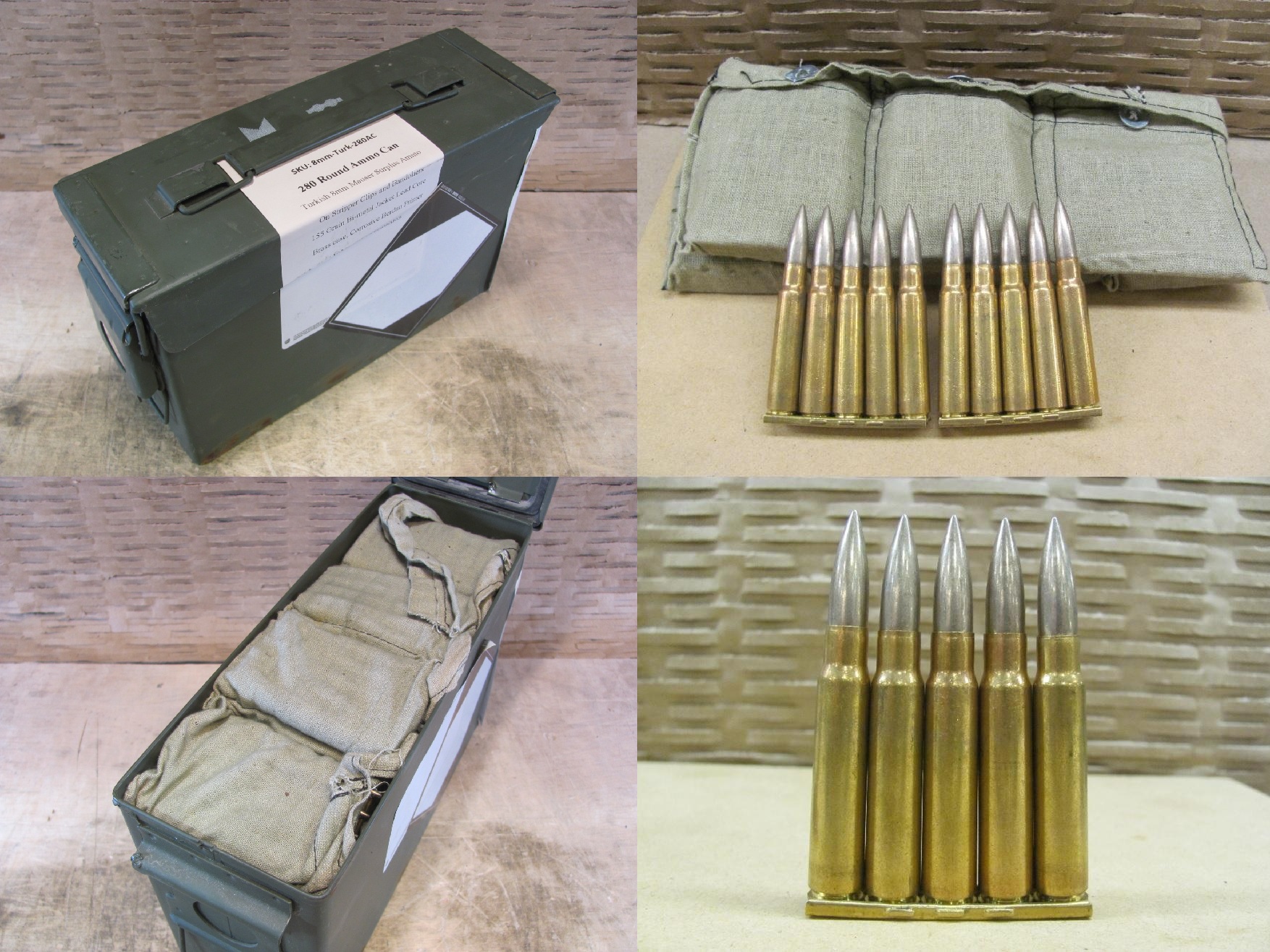 280 Round Can – 8mm Mauser 155 Grain FMJ Turkish Surplus Ammo on Stripper Clips and Bandoliers 1930s-1950s Era Packed In Used M19A1 Canister