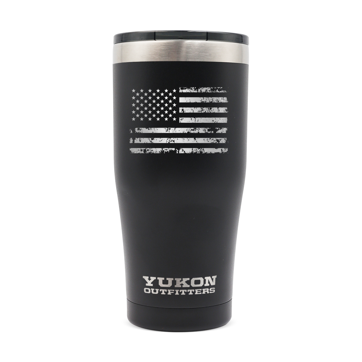 Yukon Outfitters 20 oz Freedom Tumbler, Black w/ Distressed USA Flag - YO20BLACKUSA