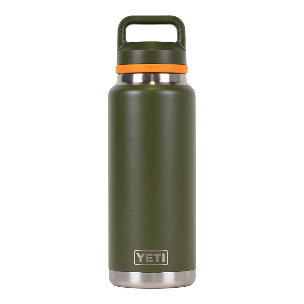 Yeti Rambler 36 oz Bottle with Color Matched Chug Cap, Olive/King Crab Orange