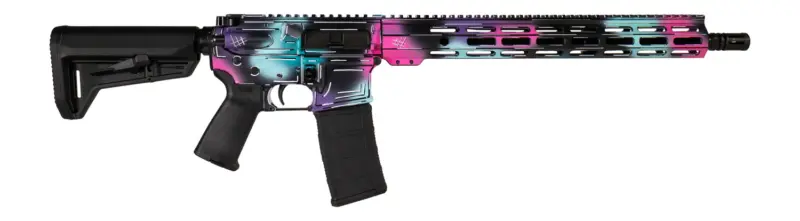 Shark Coast Tactical SCC101938DISB Anime-15 5.56 NATO 30+1 16" Black Nitride Threaded Barrel, Disco Cerakote Aluminum Receiver w/Picatinny Rail, M-LOK Handguard, Magpul Collapsible Black Polymer Stoc