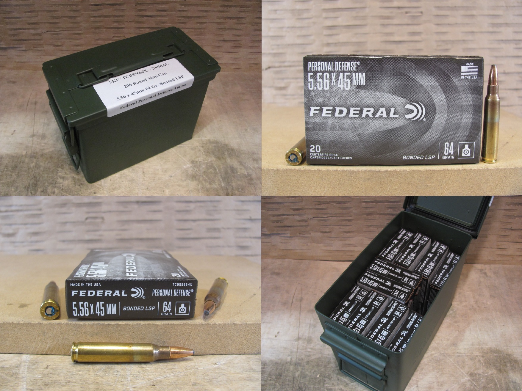 200 Round Can – 5.56x45mm 64 Grain Bonded LSP Federal Personal Defense Ammo – TCB55664X – Packed in Mini Ammo Canister