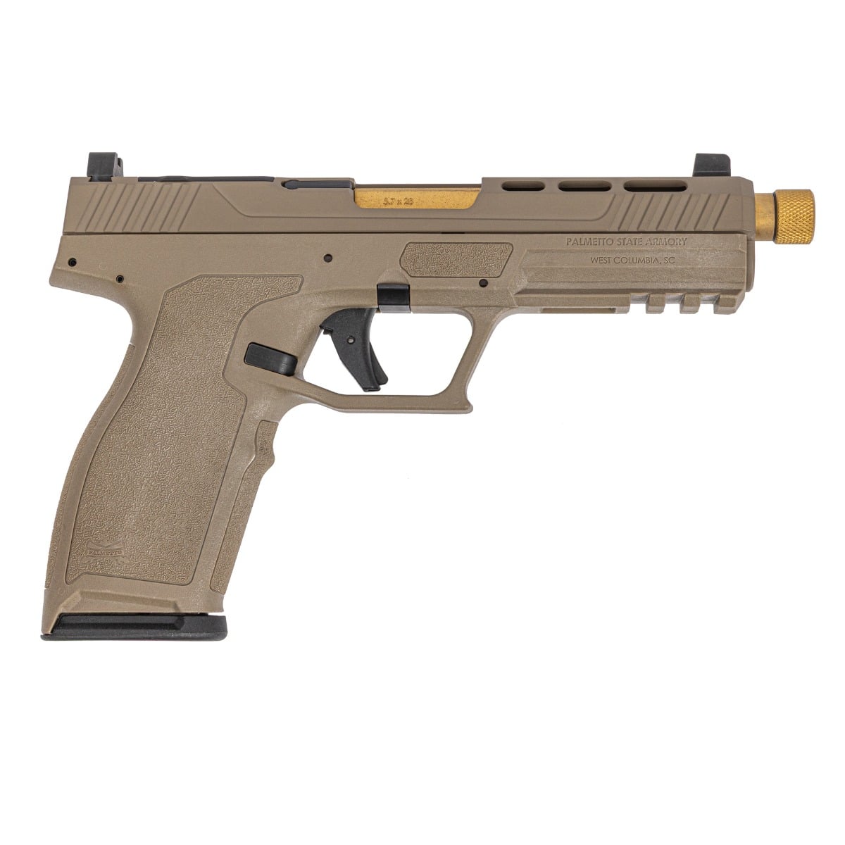PSA 5.7 Rock Complete RK1 Optics Ready Pistol W/ Gold Threaded Barrel, Flat Dark Earth