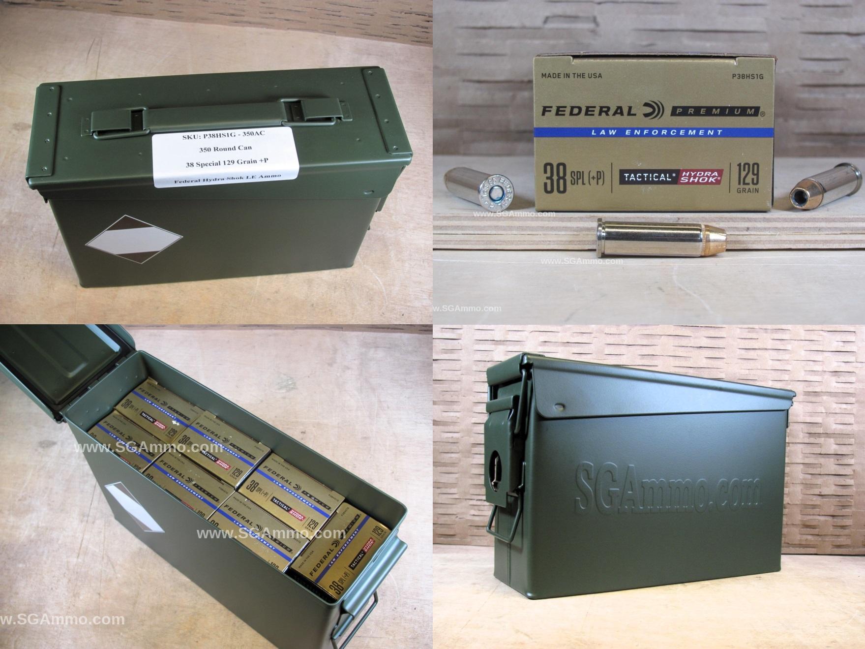 350 Round Can – 38 Special +P Federal Hydra Shok LE 129 Grain Ammo – P38HS1G – Packed in M19A1 Canister
