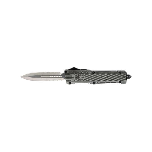 CobraTec Knives CTK-1 Large Part Serrated OTF Knife Dagger, Stonewashed - LSWCTK-1LDG2SS
