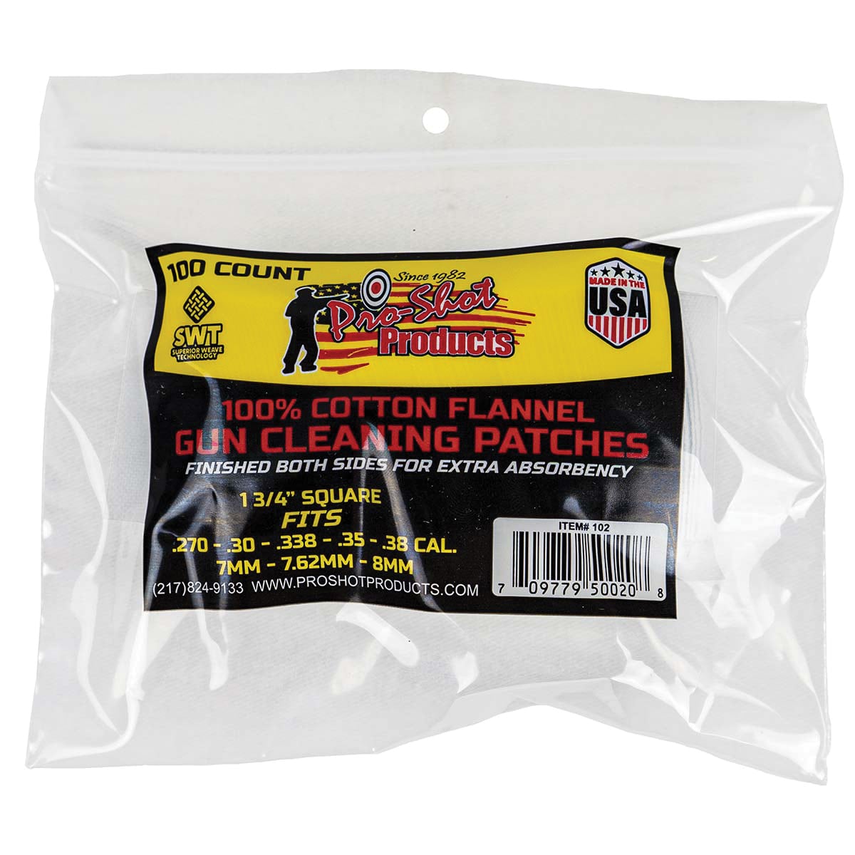 ProShot .270 Cal/.38 Caliber 1.75" x 1.75" Square Cleaning Patch