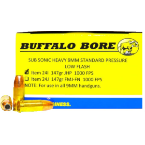 Buffalo Bore Ammunition 24I/20 9mm Luger 9mm Luger 147 GR Jacketed Hollow Point - 20rd Box