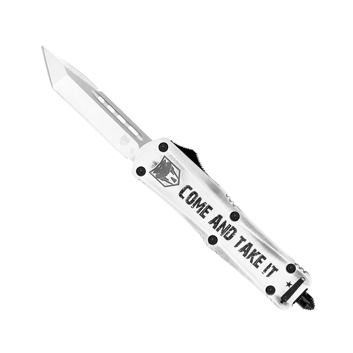 CobraTec Knives FS-3 Come And Take It Medium OTF Knife Tanto, White - MCATIFS-3TNS