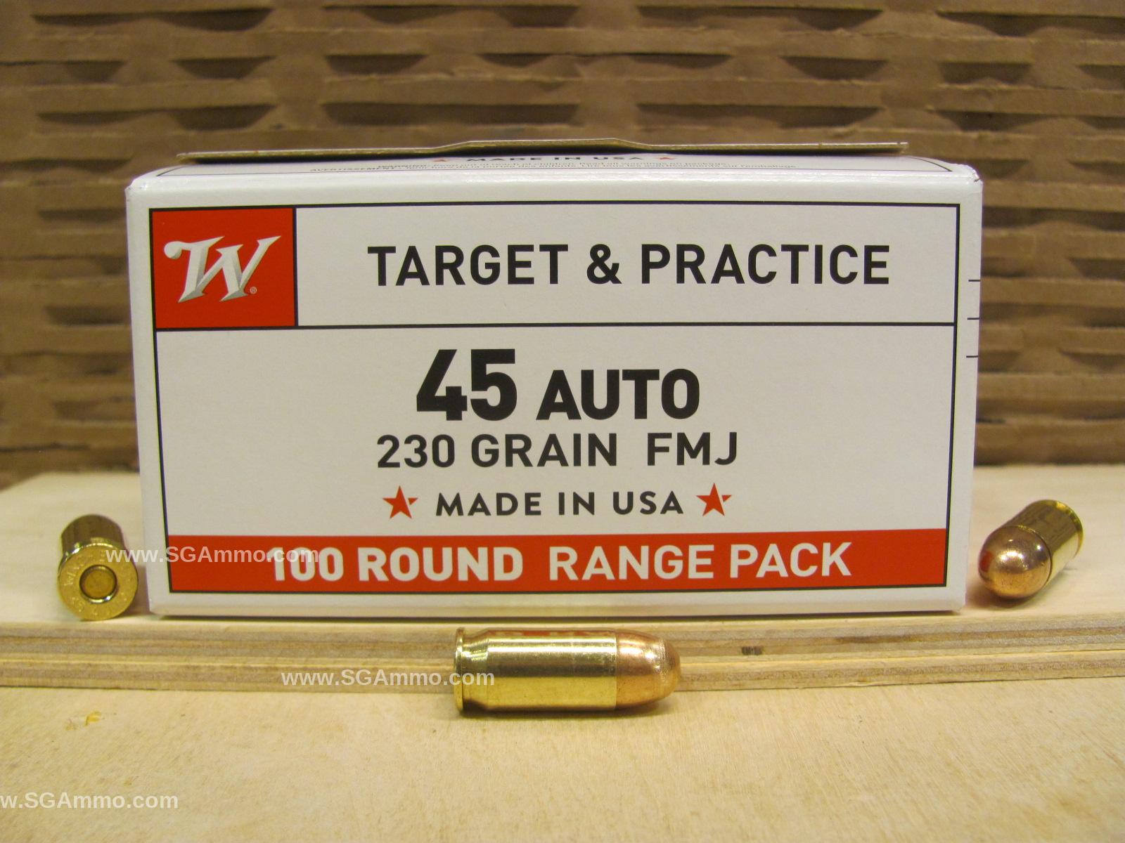 1000 Rounds – 45 Auto / ACP Winchester 230 Grain FMJ Ammo – USA45AVP