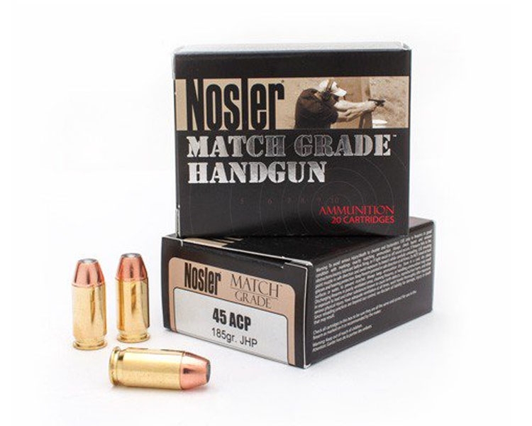 Nosler Match Grade 45 ACP 185 grain JHP 20 Rounds Ammunition - 51278