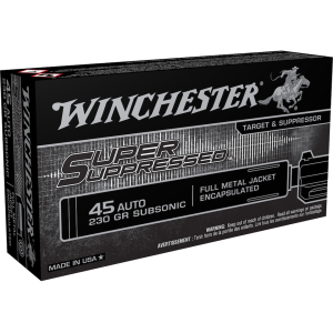 Winchester Super Suppressed 45 ACP Ammo 230 Grain Full Metal Jacket Case of 500 (10 Boxes of 50)