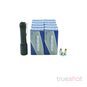 BUNDLE DEAL: Black Sig Sauer Foxtrot EDC Full Size Flashlight and 500 Rounds of Ammo - Magtech 9mm 115 Grain Steel